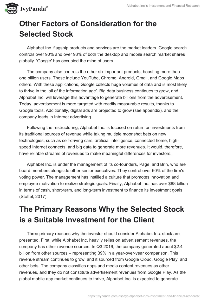 Alphabet Inc.'s Invsetment and Financial Research. Page 4