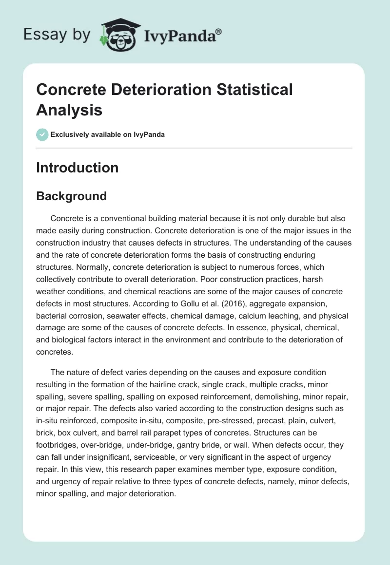 Concrete Deterioration Statistical Analysis. Page 1