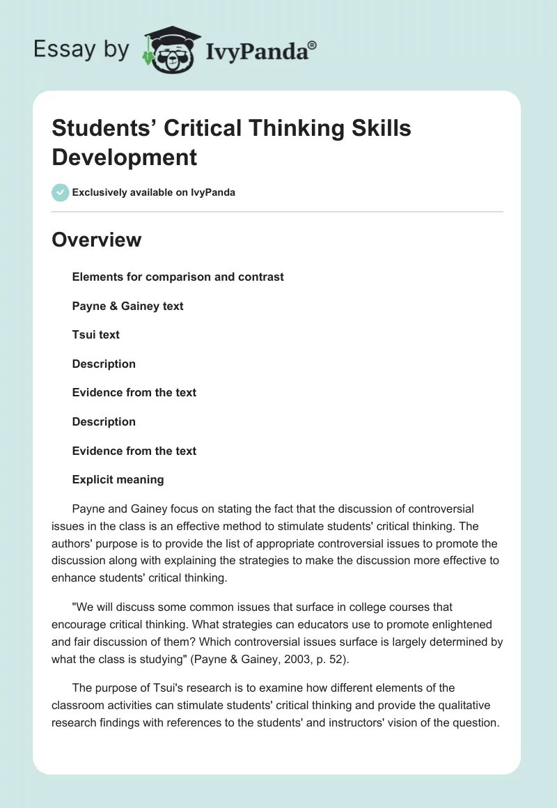 Students’ Critical Thinking Skills Development. Page 1
