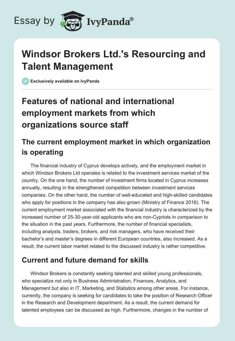 Windsor Brokers Ltd.'s Resourcing and Talent Management. Page 1