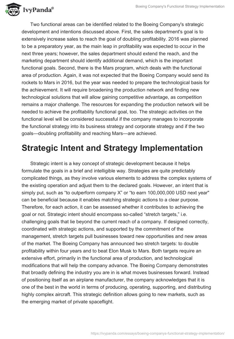 Boeing Company's Functional Strategy Implementation. Page 2
