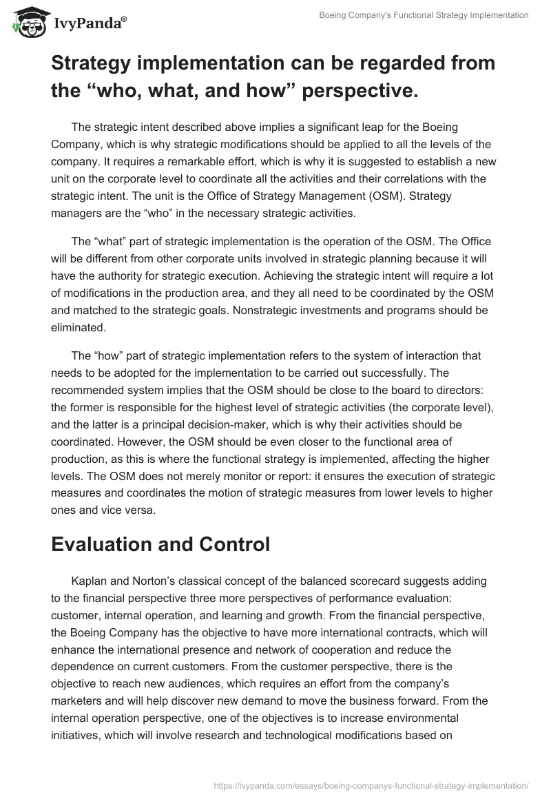 Boeing Company's Functional Strategy Implementation. Page 3