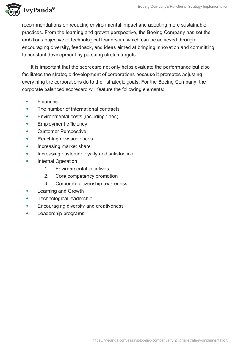 Boeing Company's Functional Strategy Implementation. Page 4