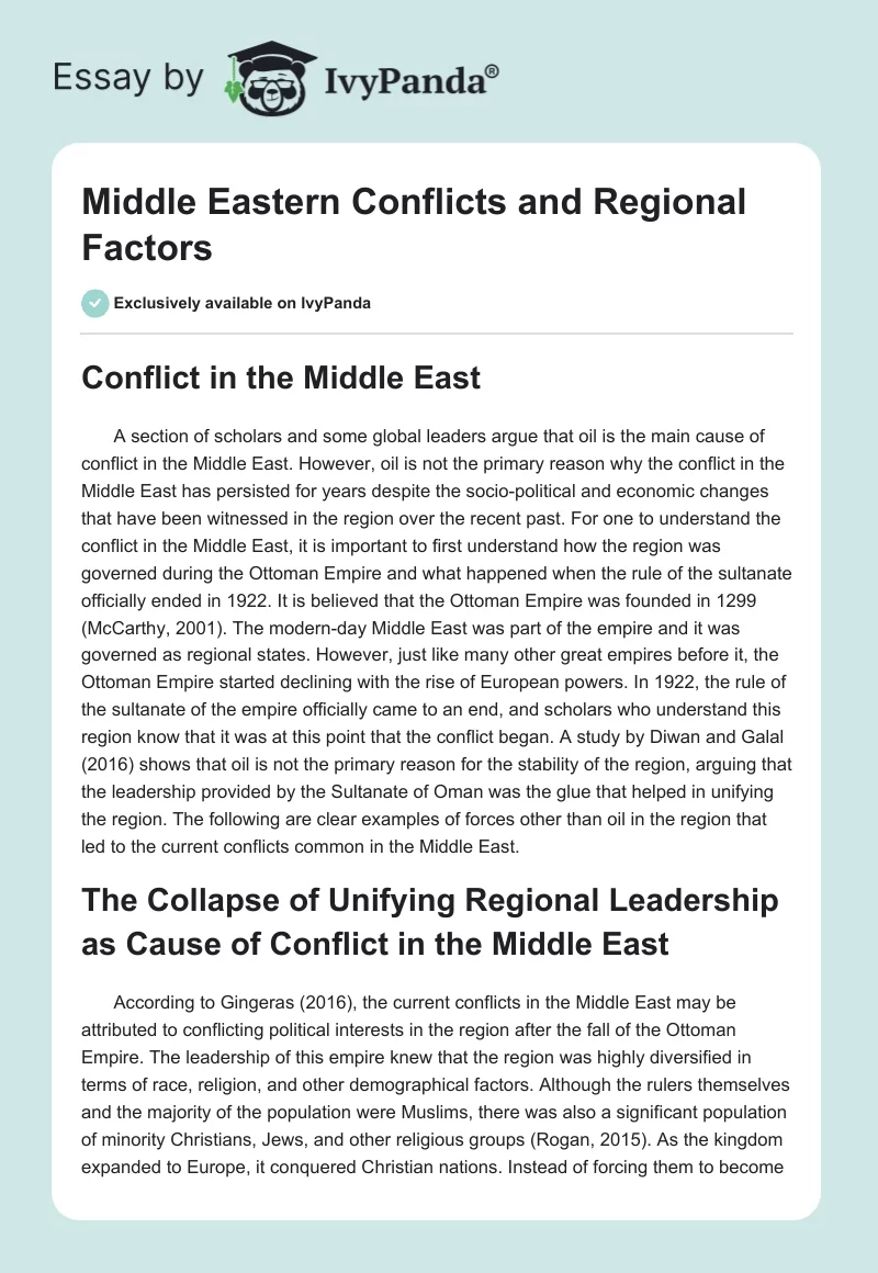 Middle Eastern Conflicts and Regional Factors. Page 1