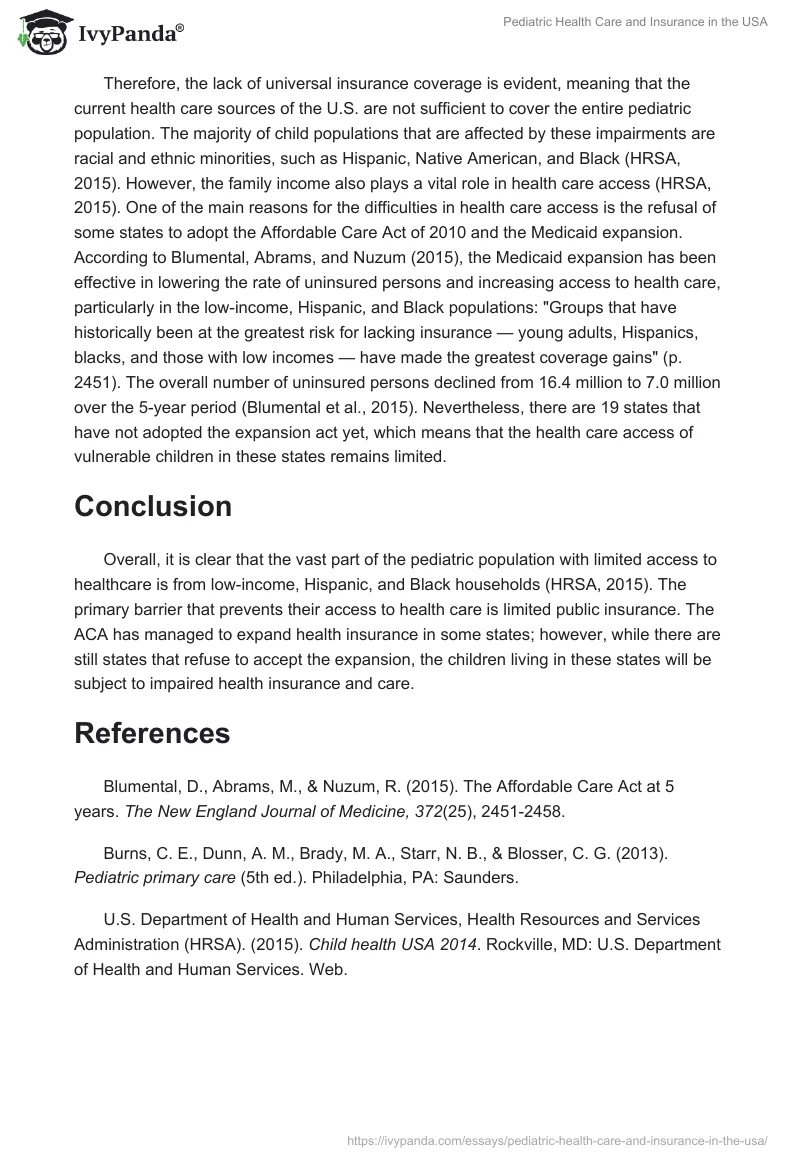Pediatric Health Care and Insurance in the USA. Page 2