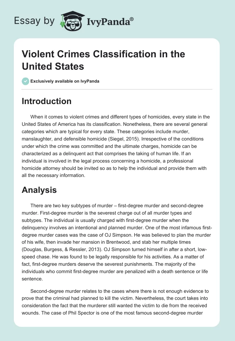 Violent Crimes Classification in the United States. Page 1
