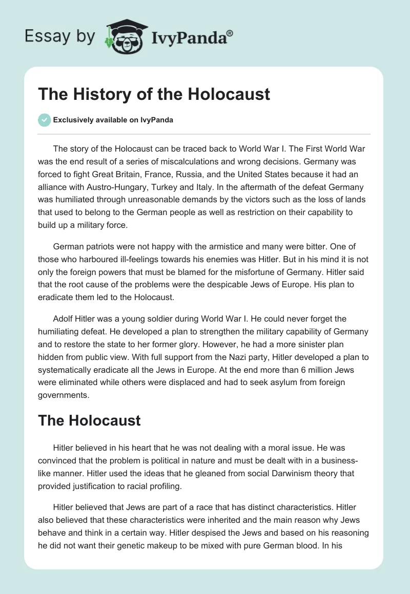 The History of the Holocaust. Page 1