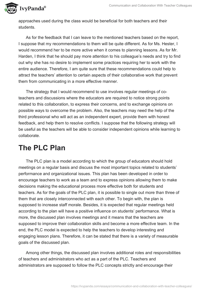 Communication and Collaboration With Teacher Colleagues. Page 2