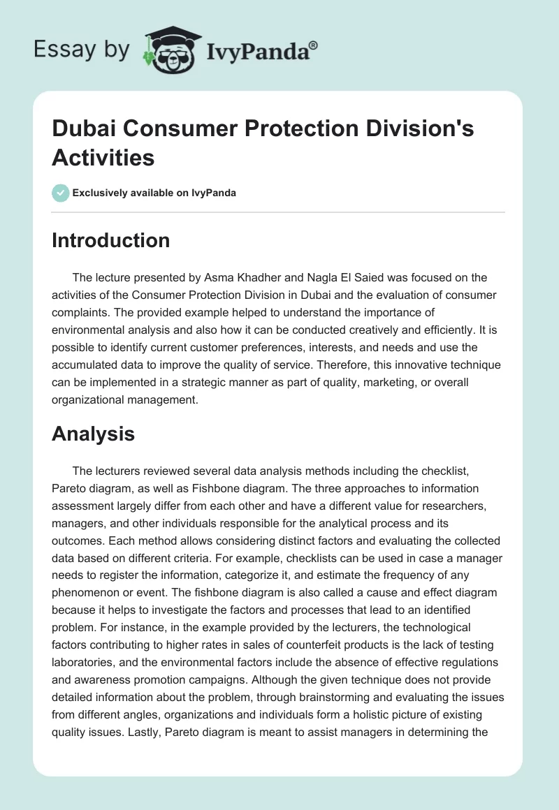 Dubai Consumer Protection Division's Activities. Page 1