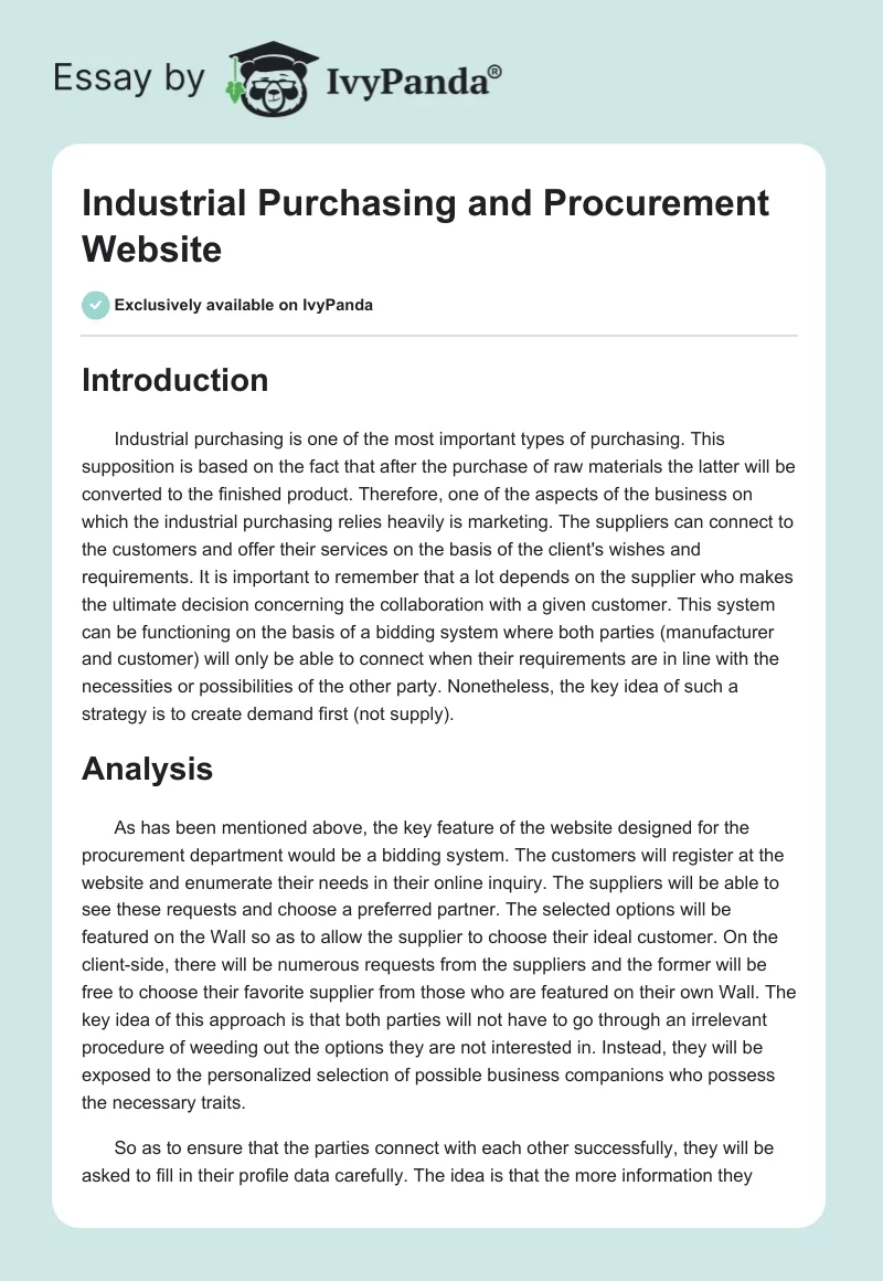 Industrial Purchasing and Procurement Website. Page 1