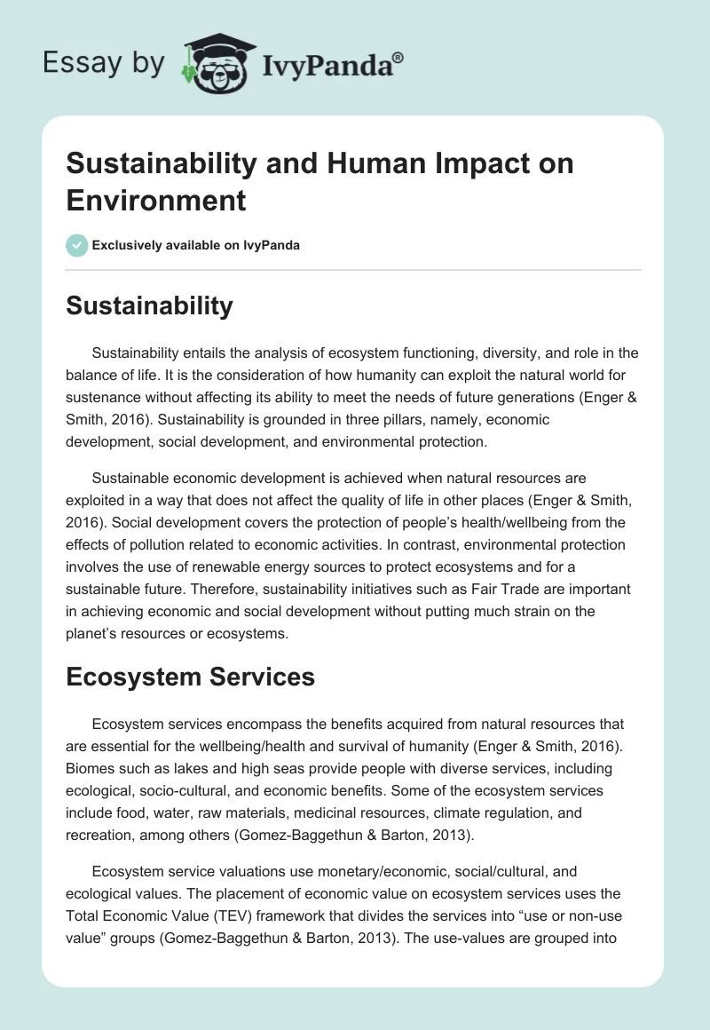 Sustainability and Human Impact on Environment. Page 1