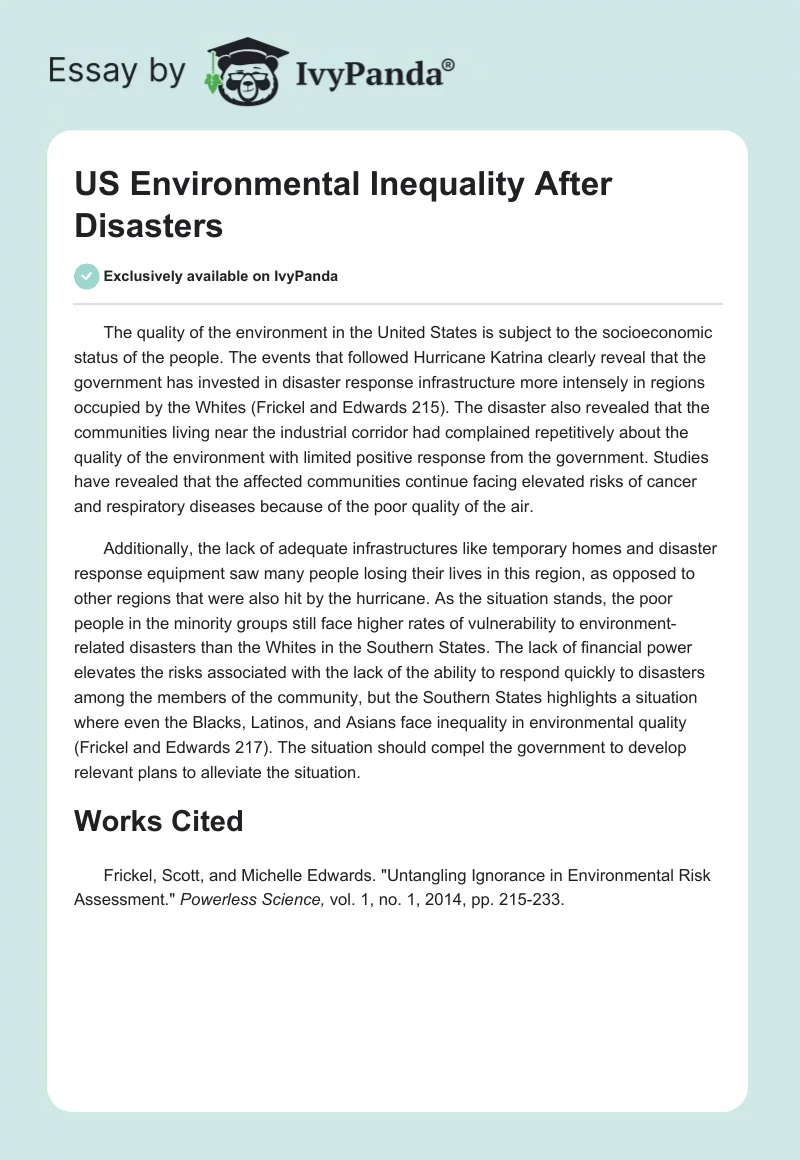 US Environmental Inequality After Disasters. Page 1