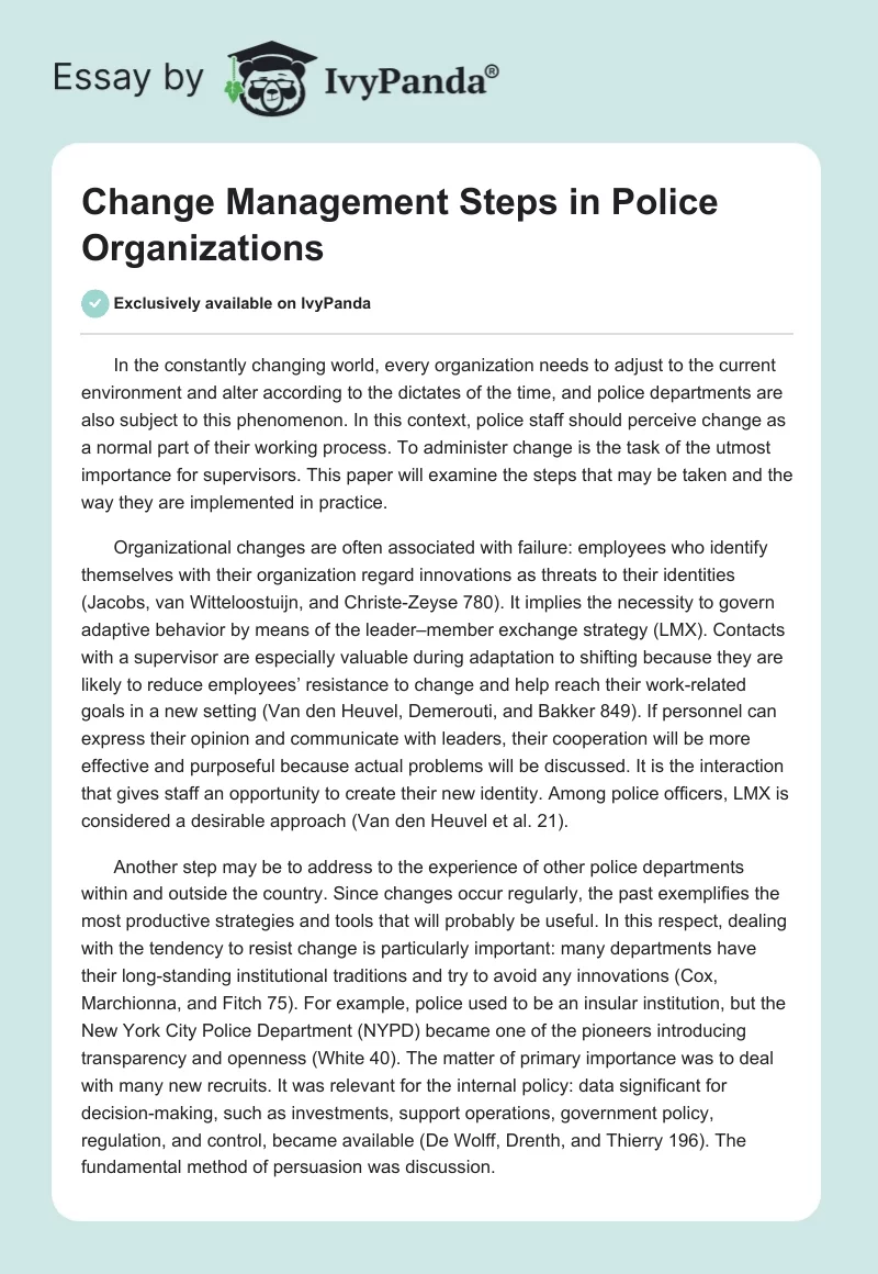 Change Management Steps in Police Organizations. Page 1