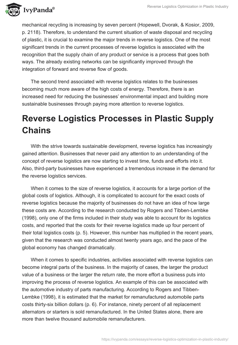 Reverse Logistics Optimization in Plastic Industry. Page 5