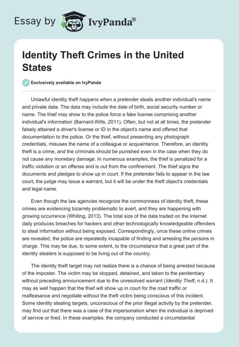 Identity Theft Crimes in the United States. Page 1