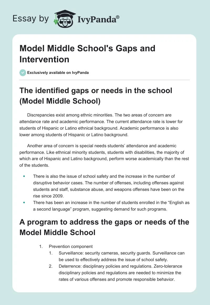 Model Middle School's Gaps and Intervention. Page 1