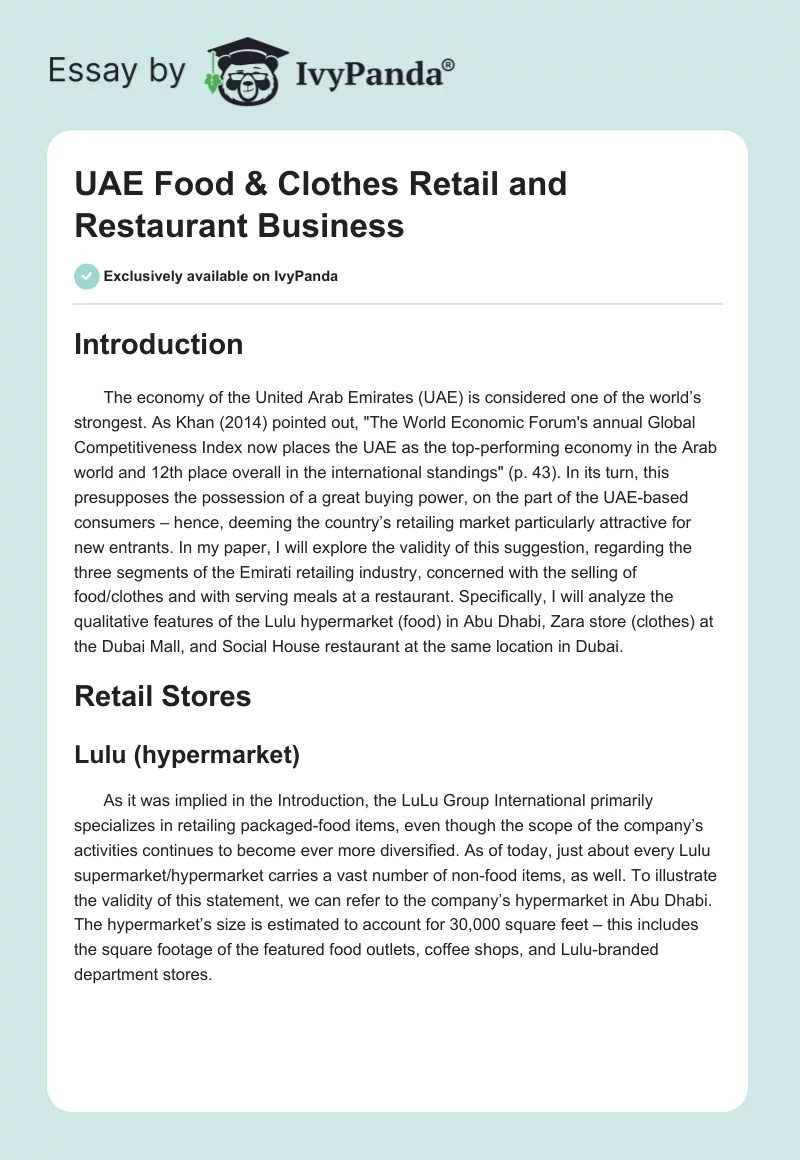 UAE Food & Clothes Retail and Restaurant Business. Page 1