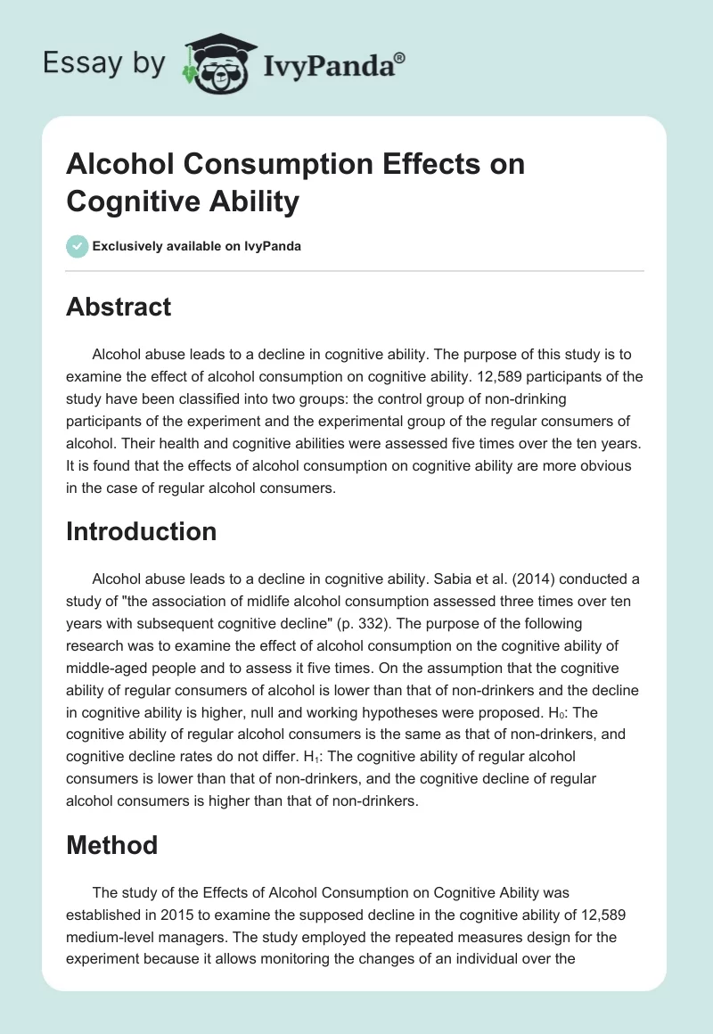 Alcohol Consumption Effects on Cognitive Ability. Page 1