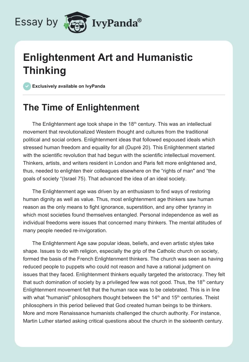 Enlightenment Art and Humanistic Thinking. Page 1