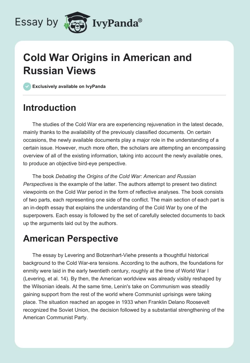 Cold War Origins in American and Russian Views. Page 1