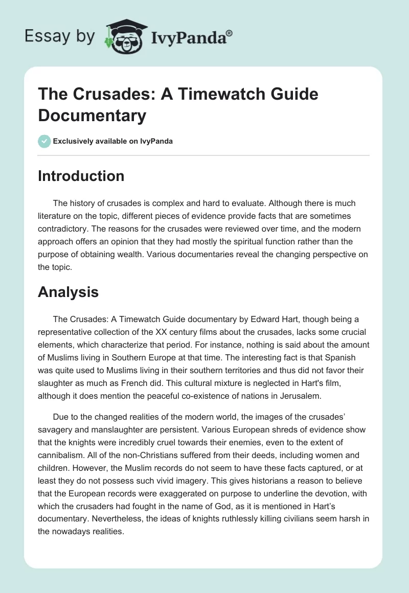 "The Crusades: A Timewatch Guide" Documentary. Page 1