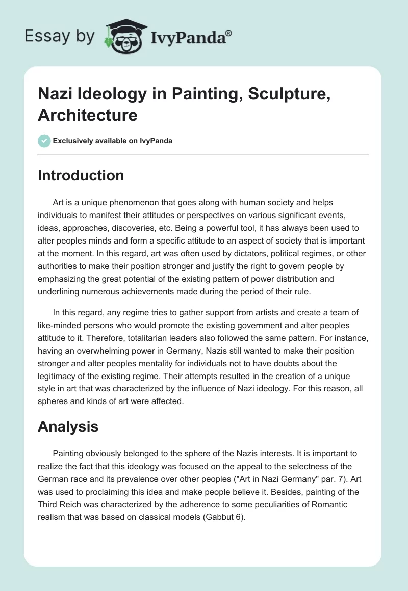 Nazi Ideology in Painting, Sculpture, Architecture. Page 1