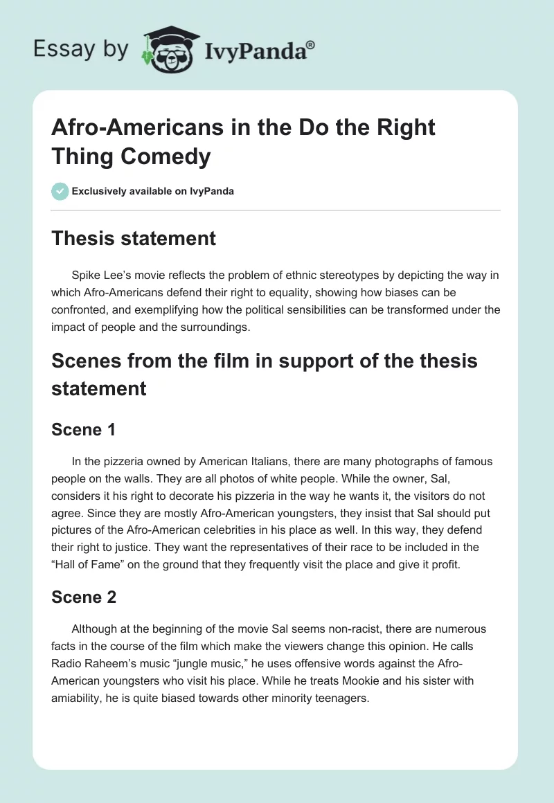 Afro-Americans in the "Do the Right Thing" Comedy. Page 1