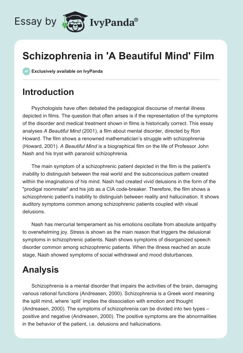 Schizophrenia in 'A Beautiful Mind' Film. Page 1