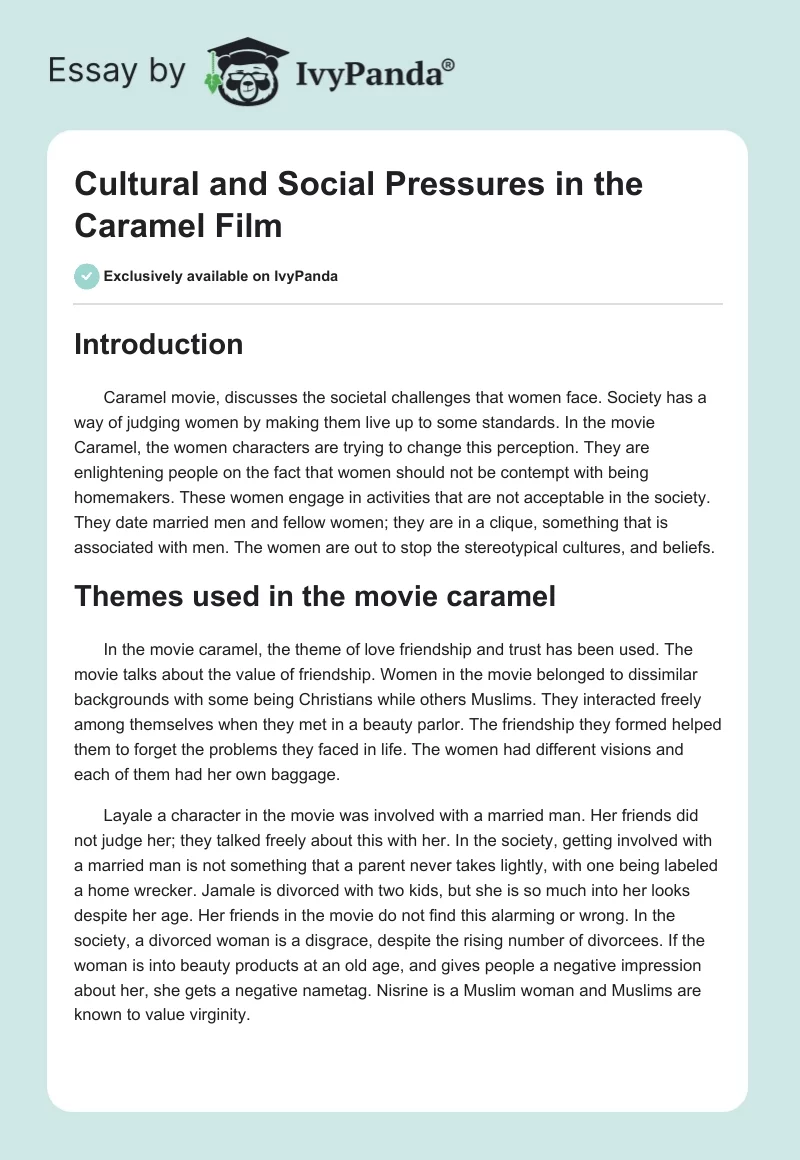 Cultural and Social Pressures in the Caramel Film. Page 1