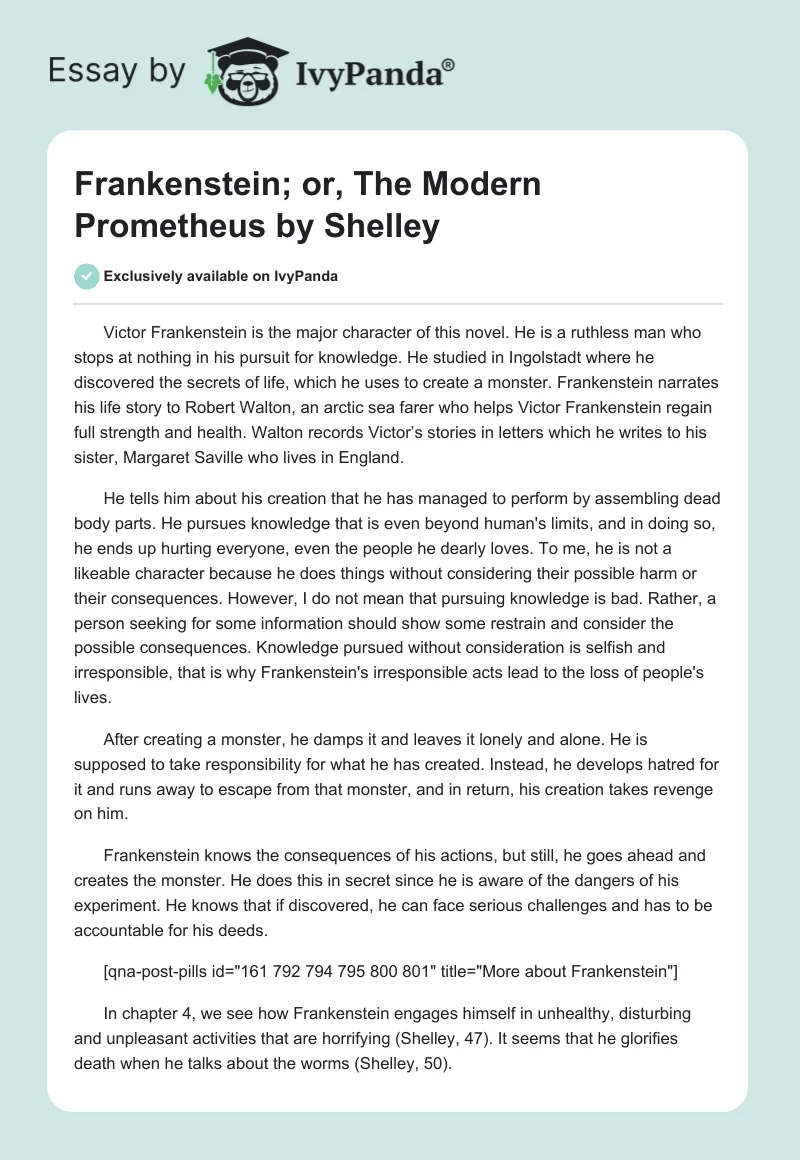 "Frankenstein; or, The Modern Prometheus" by Shelley. Page 1