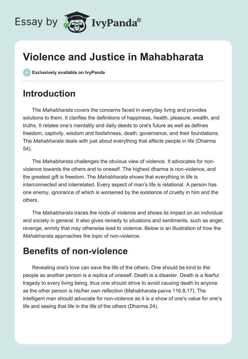 Violence and Justice in Mahabharata. Page 1