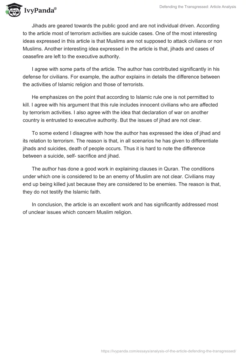 Defending the Transgressed: Article Analysis. Page 2