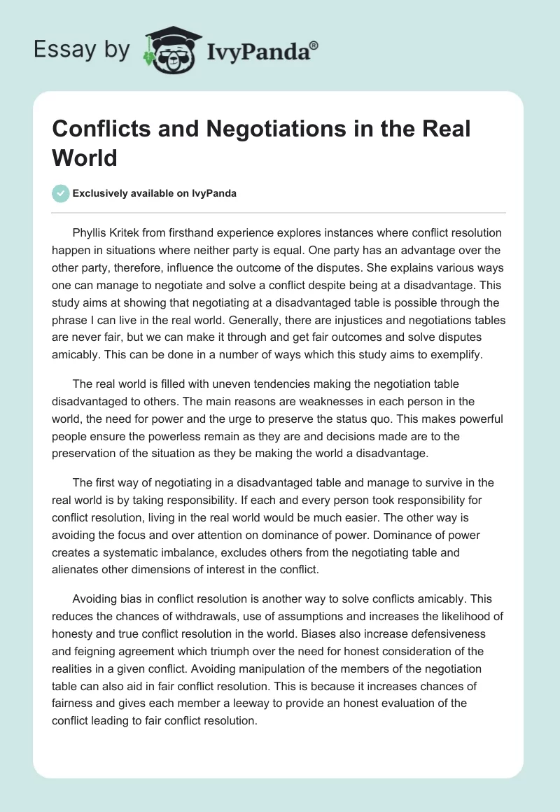 Conflicts and Negotiations in the Real World. Page 1
