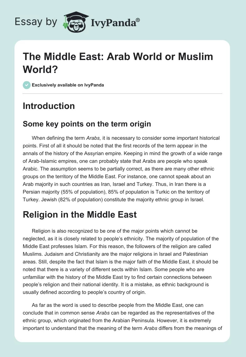 The Middle East: Arab World or Muslim World?. Page 1