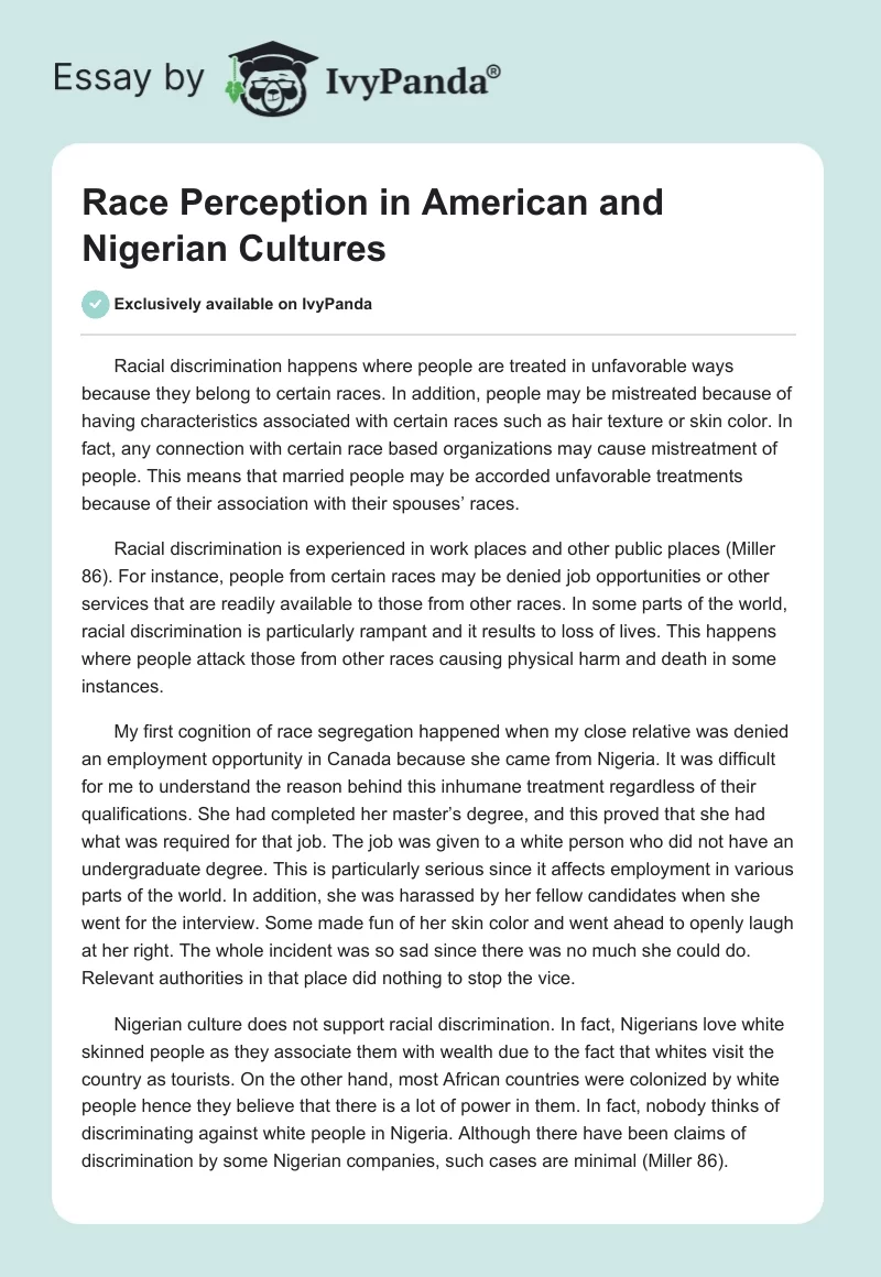 Race Perception in American and Nigerian Cultures. Page 1