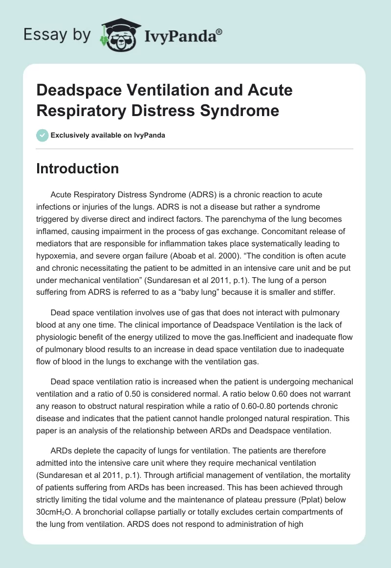 Deadspace Ventilation and Acute Respiratory Distress Syndrome. Page 1