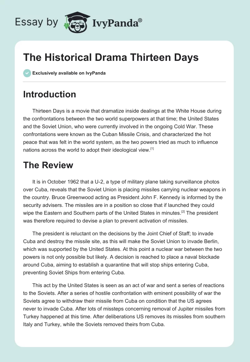 The Historical Drama "Thirteen Days". Page 1