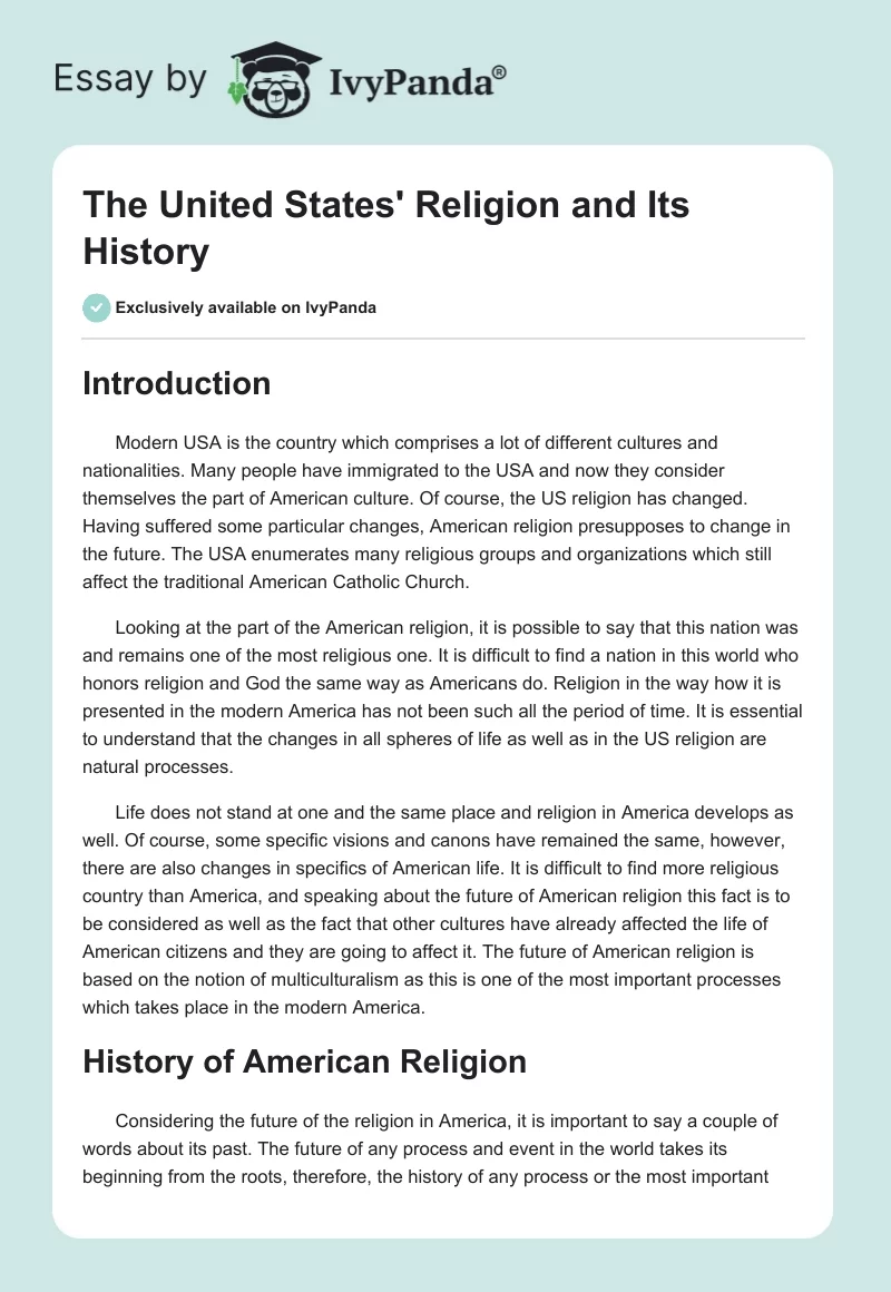 The United States' Religion and Its History. Page 1