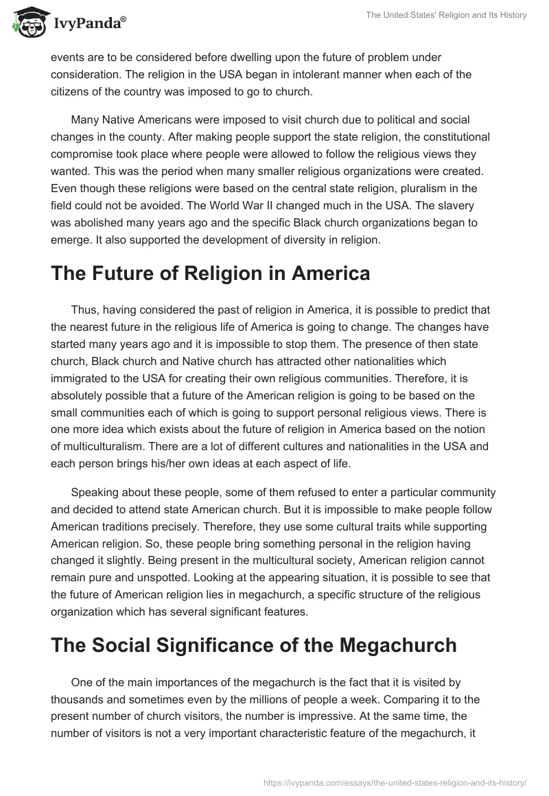 The United States' Religion and Its History. Page 2