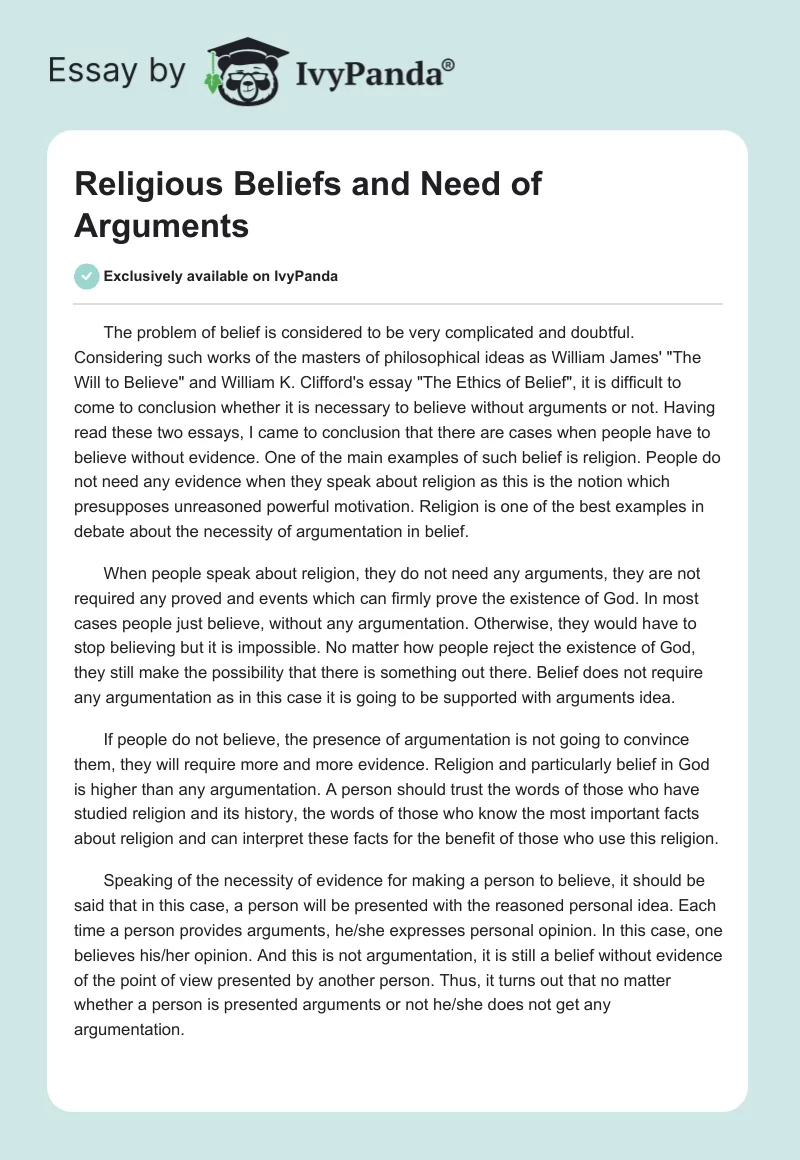 Religious Beliefs and Need of Arguments. Page 1