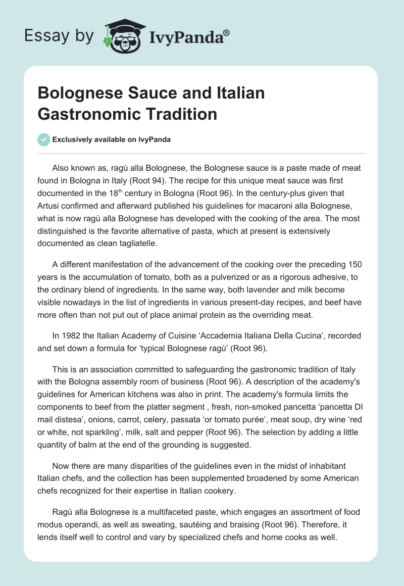 Bolognese Sauce and Italian Gastronomic Tradition. Page 1
