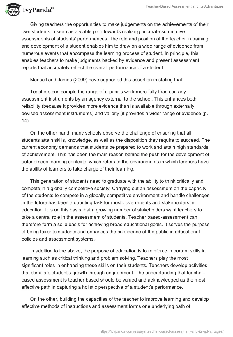 Teacher-Based Assessment and Its Advantages. Page 2