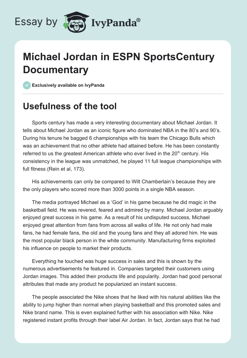 Michael Jordan in ESPN SportsCentury Documentary. Page 1