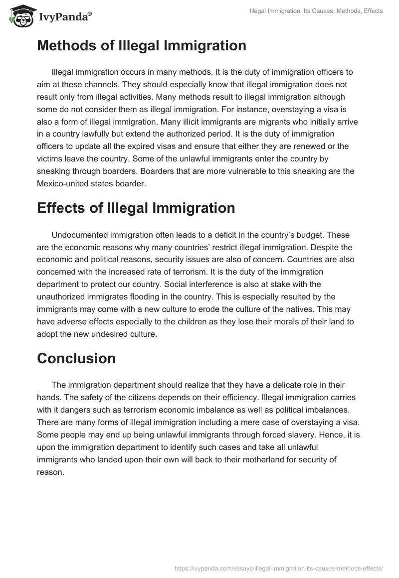 Illegal Immigration, Its Causes, Methods, Effects. Page 2