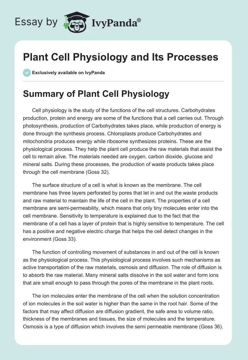 Plant Cell Physiology and Its Processes. Page 1