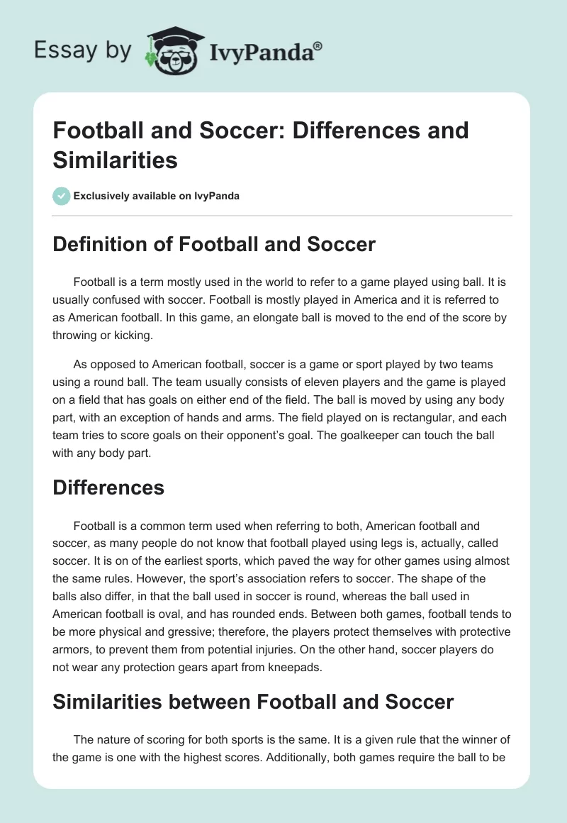 Football and Soccer: Differences and Similarities. Page 1