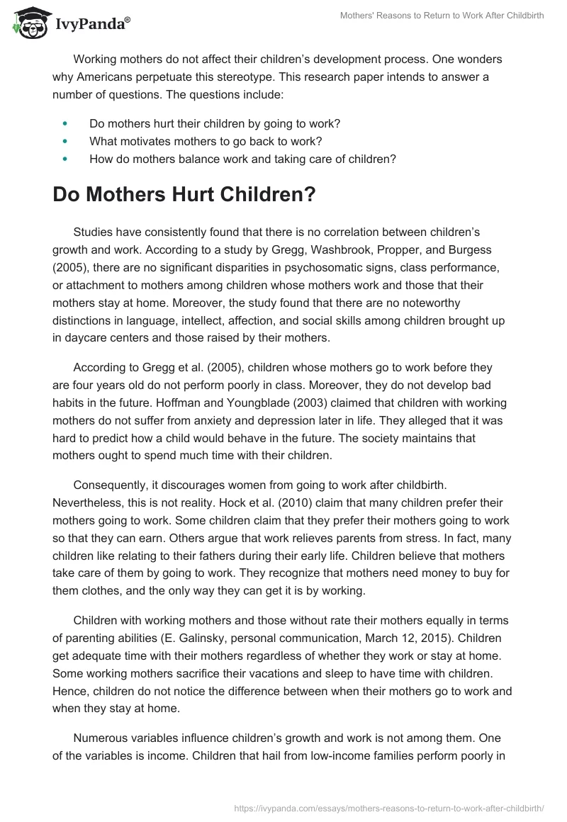 Mothers' Reasons to Return to Work After Childbirth. Page 2