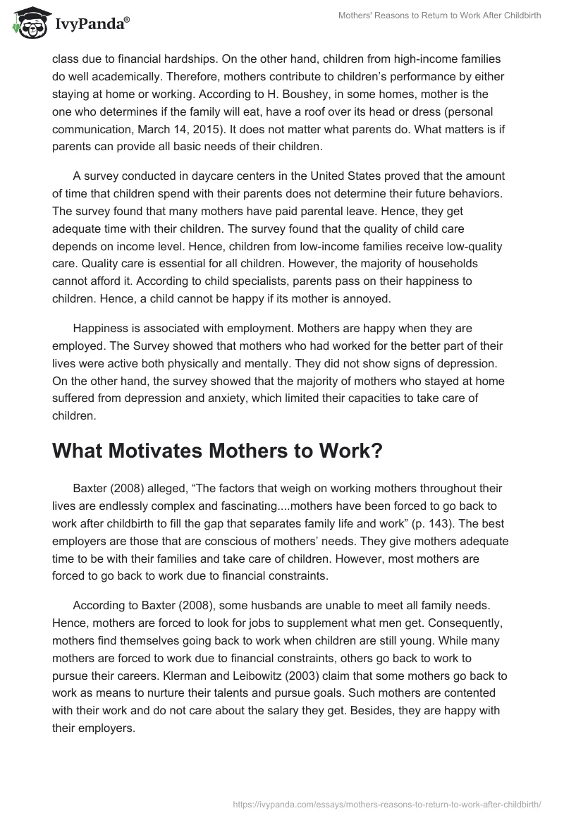 Mothers' Reasons to Return to Work After Childbirth. Page 3