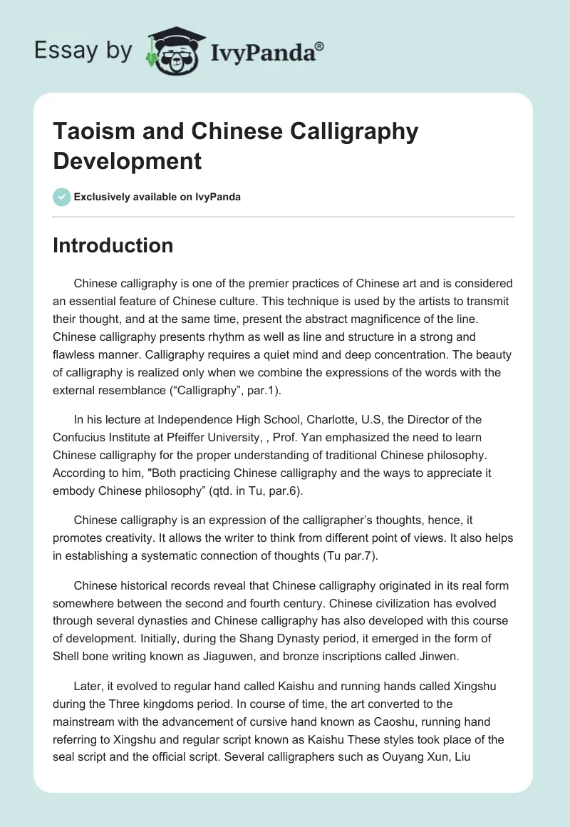 Taoism and Chinese Calligraphy Development. Page 1