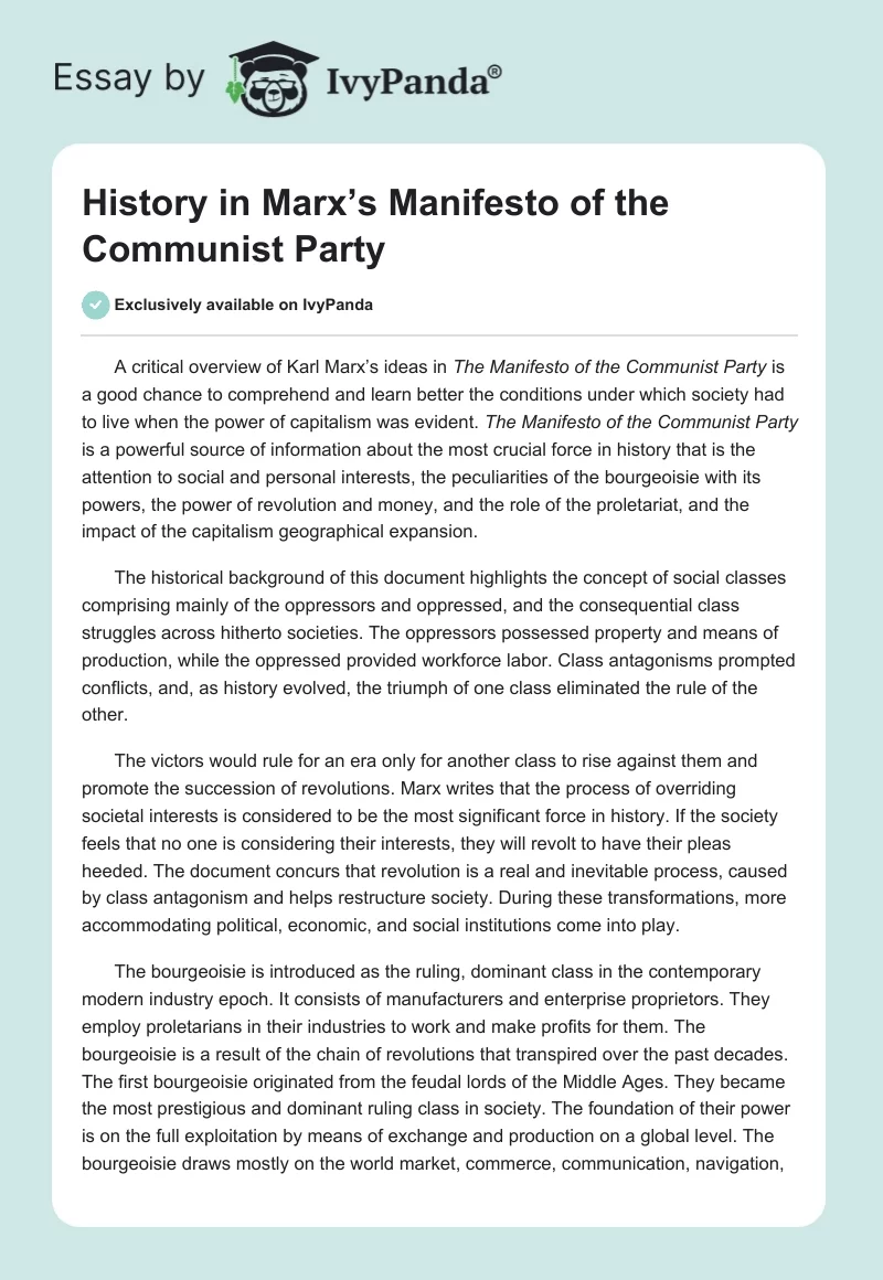 History in Marx’s Manifesto of the Communist Party. Page 1